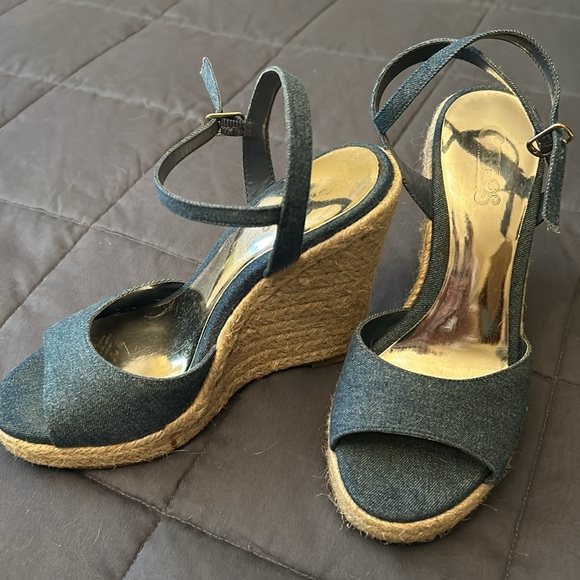 Denim espadrilles wedge sandals - Picture 2 of 6